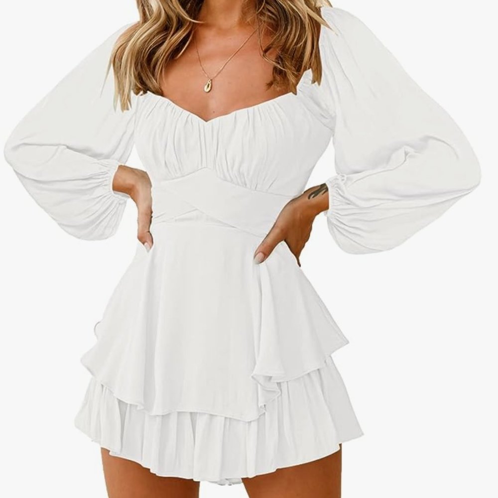 Off Shoulder Long Sleeve Mini Romper
